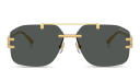 Shop VERSACE Damier Plaque Rimless Irregular Sunglasses online.