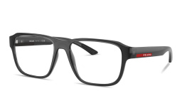 Shop Prada Linea Rossa Logo Signature Irregular Eyeglasses in Transparent Grey online.