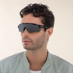 Shop Oakley Radar EV Path Half-Rim Mask Sunglasses in Polished Black online.