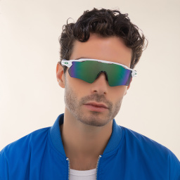 Shop Oakley Radar EV Path Half-Rim Mask Sunglasses in Polished White online.