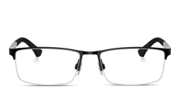 Shop Emporio Armani Half Rim Rectangle Eyeglasses in Matte Black online.