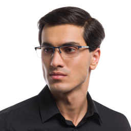 Emporio Armani Half Rim Rectangle Eyeglasses in Rubber Blue – Product Photo 6