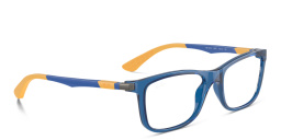 Ray-Ban Junior Kids Square Eyeglasses in Polished Transparent Blue – Product Photo 4