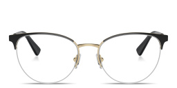 VERSACE Greca Half-Rim Cat-Eye Eyeglasses in Black On Pale Gold – Product Photo 1