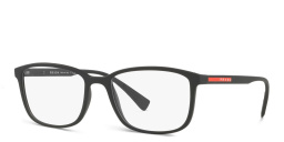 Prada Linea Rossa Wide Rectangle Eyeglasses in Rubber Black – Product Photo 2
