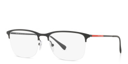 Prada Linea Rossa Half-Rim Wide Rectangle Eyeglasses in Rubber Black – Product Photo 2