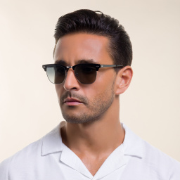 Shop Ray-Ban Clubmaster Metal Unisex Square Sunglasses in Black online.