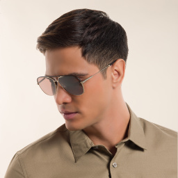 Shop BVLGARI Pilot Sunglasses in Brown/Matte Pale Gold online.