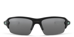 Shop Oakley Flak XS Half-Rim Rectangle Sunglasses in Polished Black online.