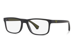 Emporio Armani Wide Rectangle Eyeglasses in Matte Black – Product Photo 2