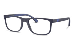 Shop Emporio Armani Eagle Logo Rectangle Eyeglasses in Blue online.