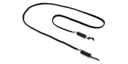 Shop The RICCI DISTRICT Black Faux Leather Braided Glasses Chain online.