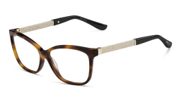 Shop JIMMY CHOO Rectangle Eyeglasses in Havana Glitter Black online.