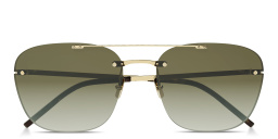 Shop SAINT LAURENT Engraved Logo Unisex Rimless Aviator Sunglasses in Light Gold online.
