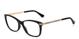 Shop JIMMY CHOO Wide Rectangle Eyeglasses in Black online.
