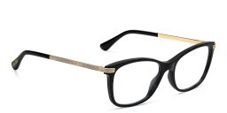 Shop JIMMY CHOO Wide Rectangle Eyeglasses in Black online.