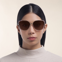 PRADA Wide Irregular Sunglasses in Pale Gold/Matte Pink – Product Photo 5