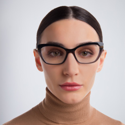 Shop Dolce & Gabbana Cat Eye Eyeglasses in Black On Transparent Black online.