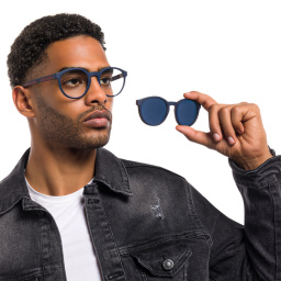 Shop Emporio Armani Panthos Eyeglasses in Matte Blue online.