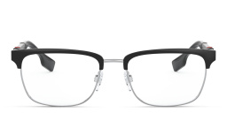 Shop BURBERRY Wide Rectangle Eyeglasses in Silver/Matte Black online.