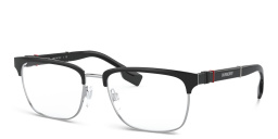 Shop BURBERRY Wide Rectangle Eyeglasses in Silver/Matte Black online.