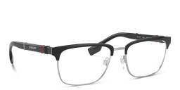 Shop BURBERRY Wide Rectangle Eyeglasses in Silver/Matte Black online.