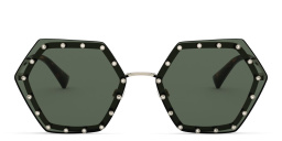 Shop VALENTINO Wide Sunglasses in Black online.