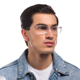 EYE'M Wide Rectangle Eyeglasses in Clear – Product Photo 5