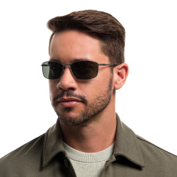 EYE'M Wide Rectangle Sunglasses in Silver – Product Photo 5