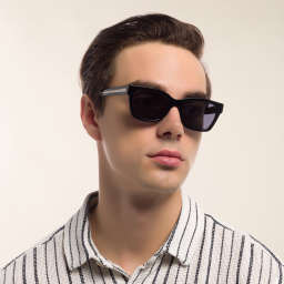 Shop EYE'M EYE'M Bold Square Sunglasses in Black & Silver online.