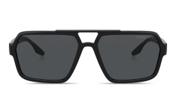 Shop Prada Linea Rossa Logo Signature Rectangle Sunglasses in Black online.