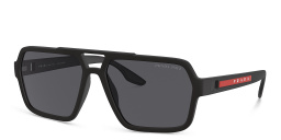 Shop Prada Linea Rossa Logo Signature Wide Rectangle Sunglasses in Black online.