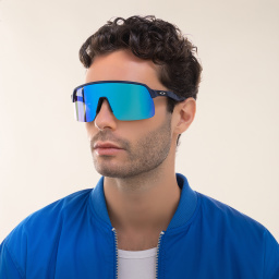 Shop Oakley Sutro Lite Half-Rim Rectangle Sunglasses in Blue online.