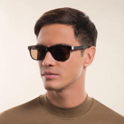 Shop MONTBLANC Rectangle Sunglasses in Havana online.
