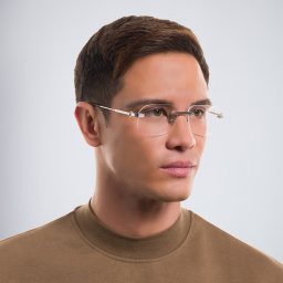 Shop Cartier Première de Cartier Rimless Wide Eyeglasses in Silver online.