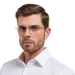 Shop EYE'M Rimless Wide Rectangle Eyeglasses in Silver online.