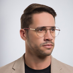 Shop EYE'M Wide Aviator Eyeglasses in Gold online.