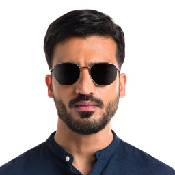 Shop EYE'M Irregular Sunglasses in Gold online.