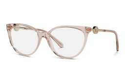 Shop VERSACE Medusa-Embellished Wide Panthos Eyeglasses in Transparent Pink online.