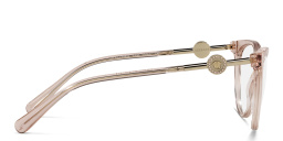 Shop VERSACE Medusa-Embellished Wide Panthos Eyeglasses in Transparent Pink online.