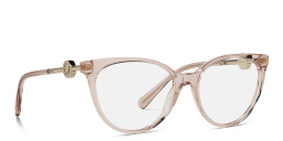Shop VERSACE Medusa-Embellished Wide Panthos Eyeglasses in Transparent Pink online.