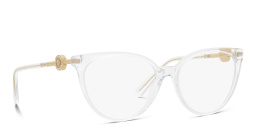 Shop VERSACE Medusa-embellished Panthos Eyeglasses in Crystal online.