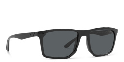 Shop Emporio Armani Irregular Sunglasses in Black online.