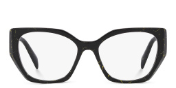 Logo Signature Irregular Eyeglasses من برادا بلون رخام أسود أصفر - صورة المنتج 1