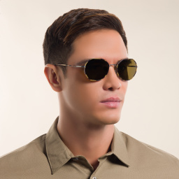Shop GIORGIO ARMANI Irregular Sunglasses in Matte Gunmetal online.