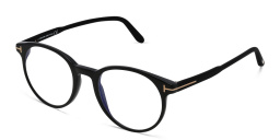 TOM FORD T Logo Round Eyeglasses in Shiny Black – Product Photo 2