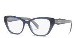Shop PRADA Logo Signature Cat-Eye Eyeglasses in Transparent Blue online.