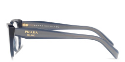 Shop PRADA Logo Signature Cat-Eye Eyeglasses in Transparent Blue online.