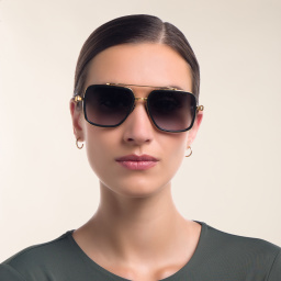 Shop BALMAIN Officier Unisex Square Sunglasses in Gold online.