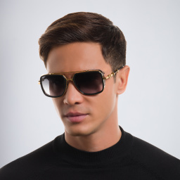 Shop BALMAIN Officier Unisex Square Sunglasses in Gold online.
